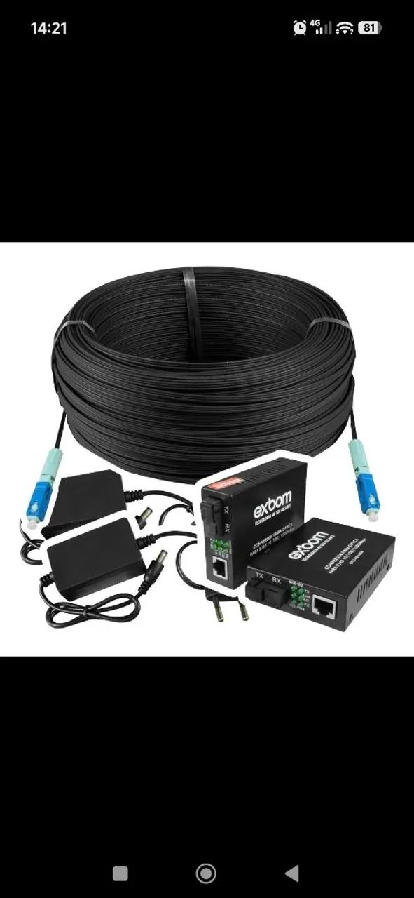 Kit rede conversor fibra óptica 100 metros 