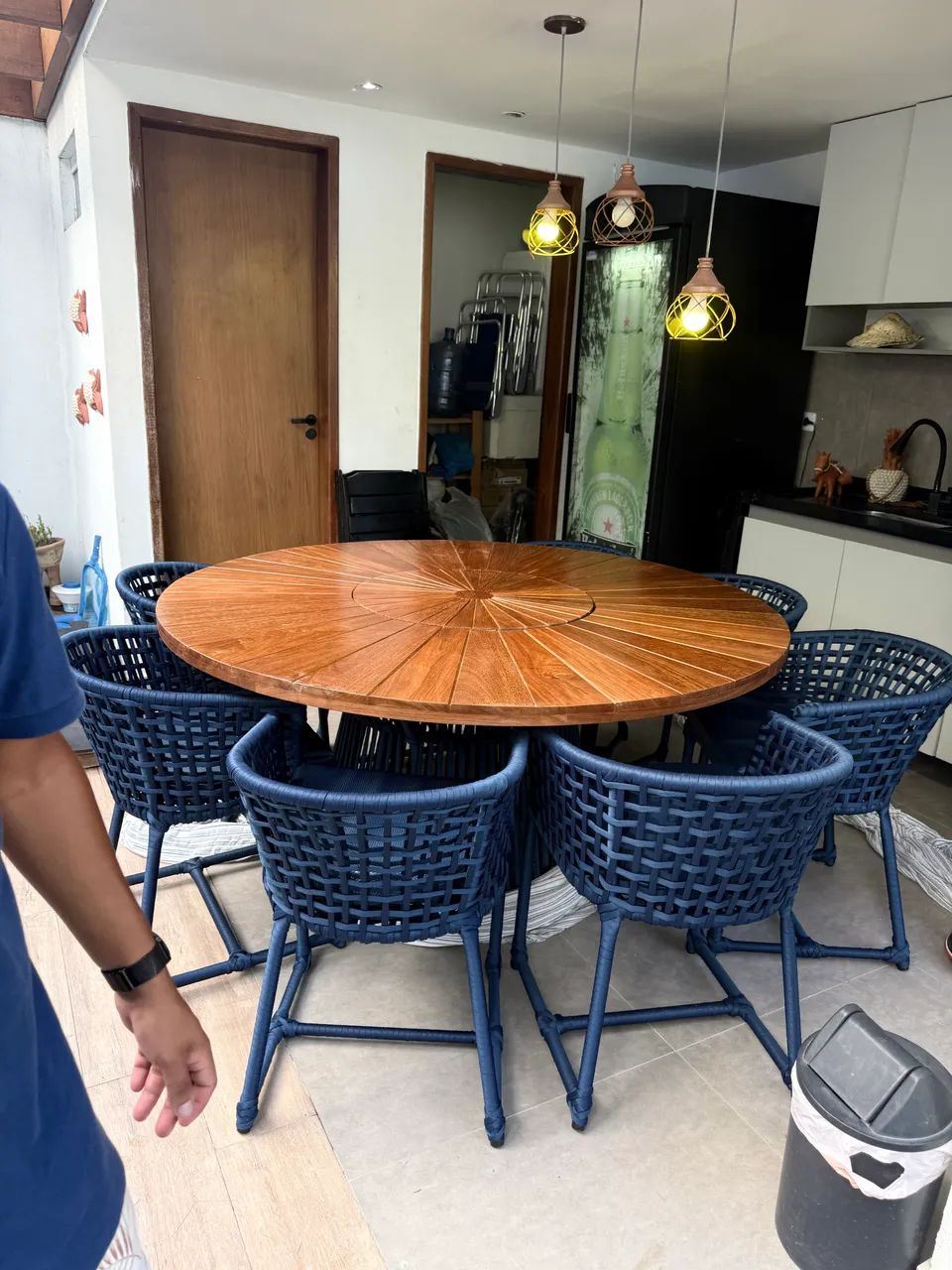 Mesa com cadeiras em corda náutica + tampo giratório 