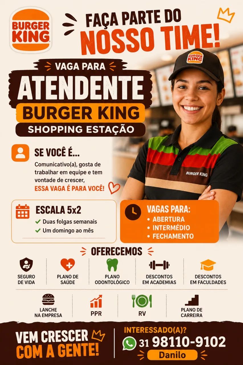 Atendente Burger King Shopping Estação 