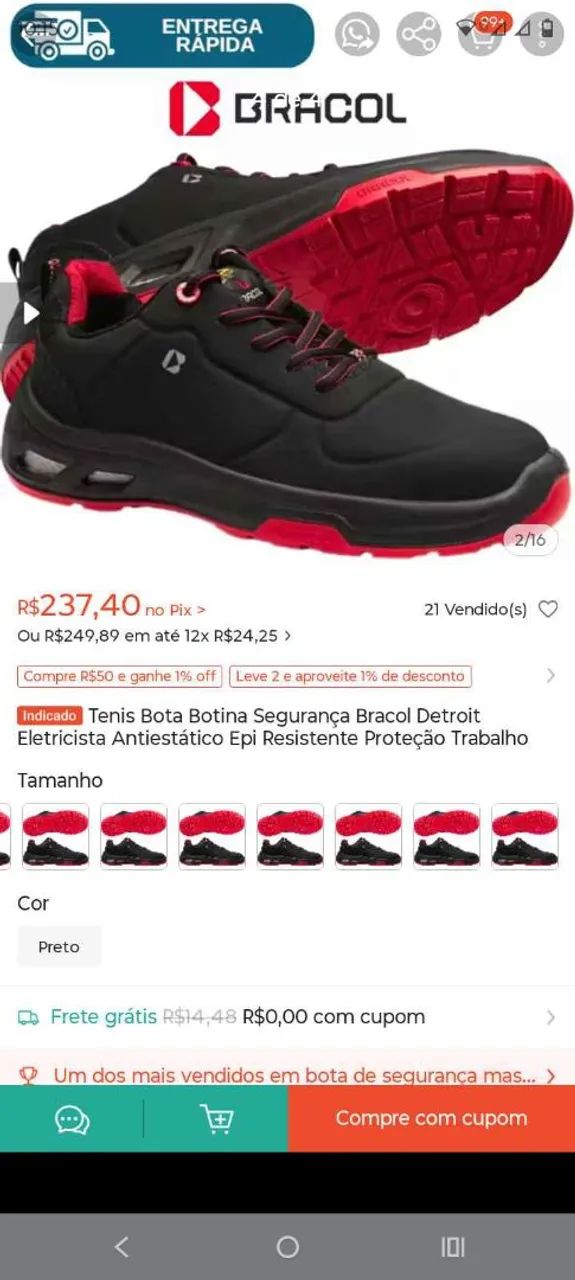 Tênis bota botina bracol Tam 40