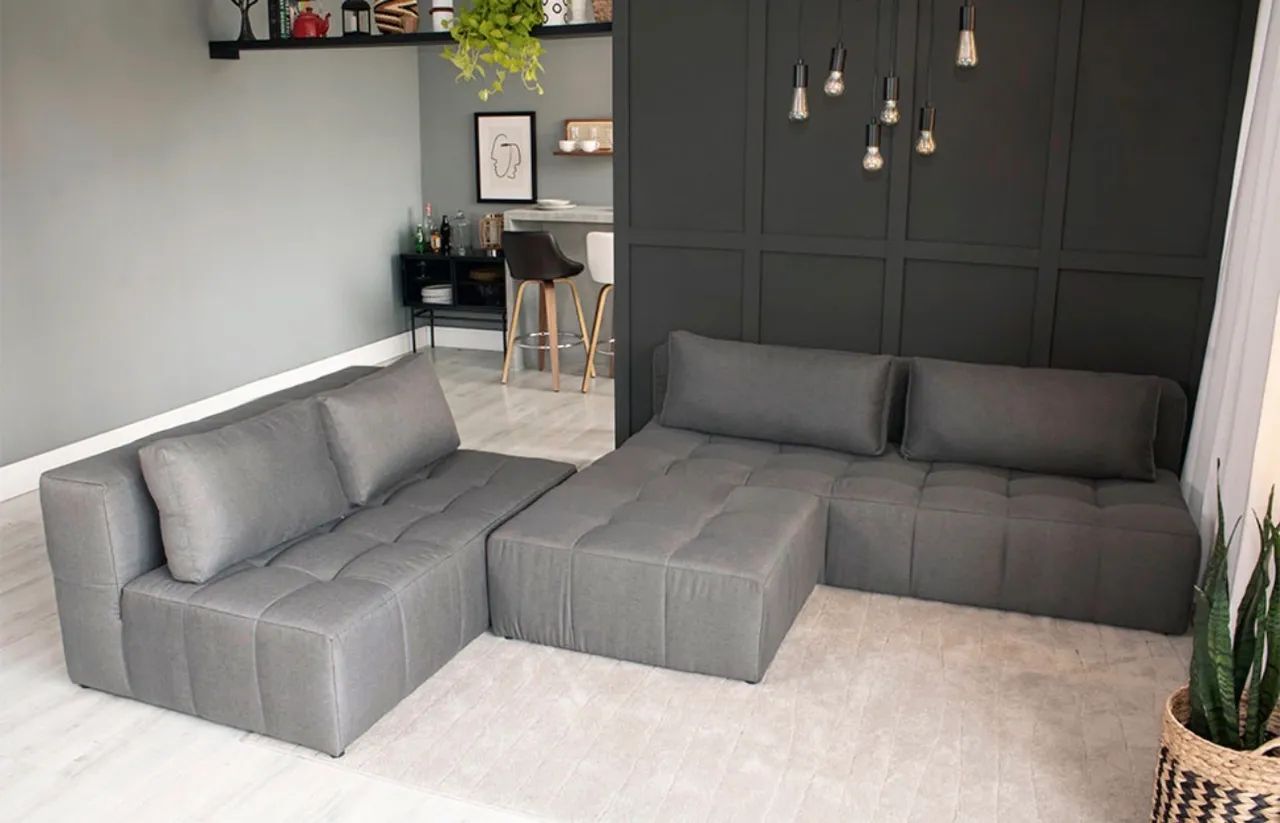 Sofá Modular 2 e 3 lugares com puff Soho Linho Cinza65573815267202123