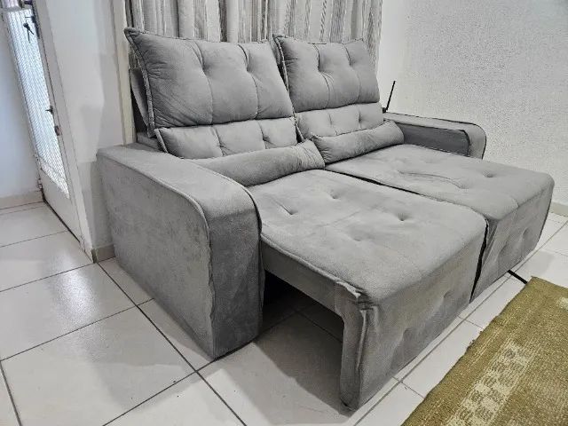 Sofá retratil e reclinavel em suede 