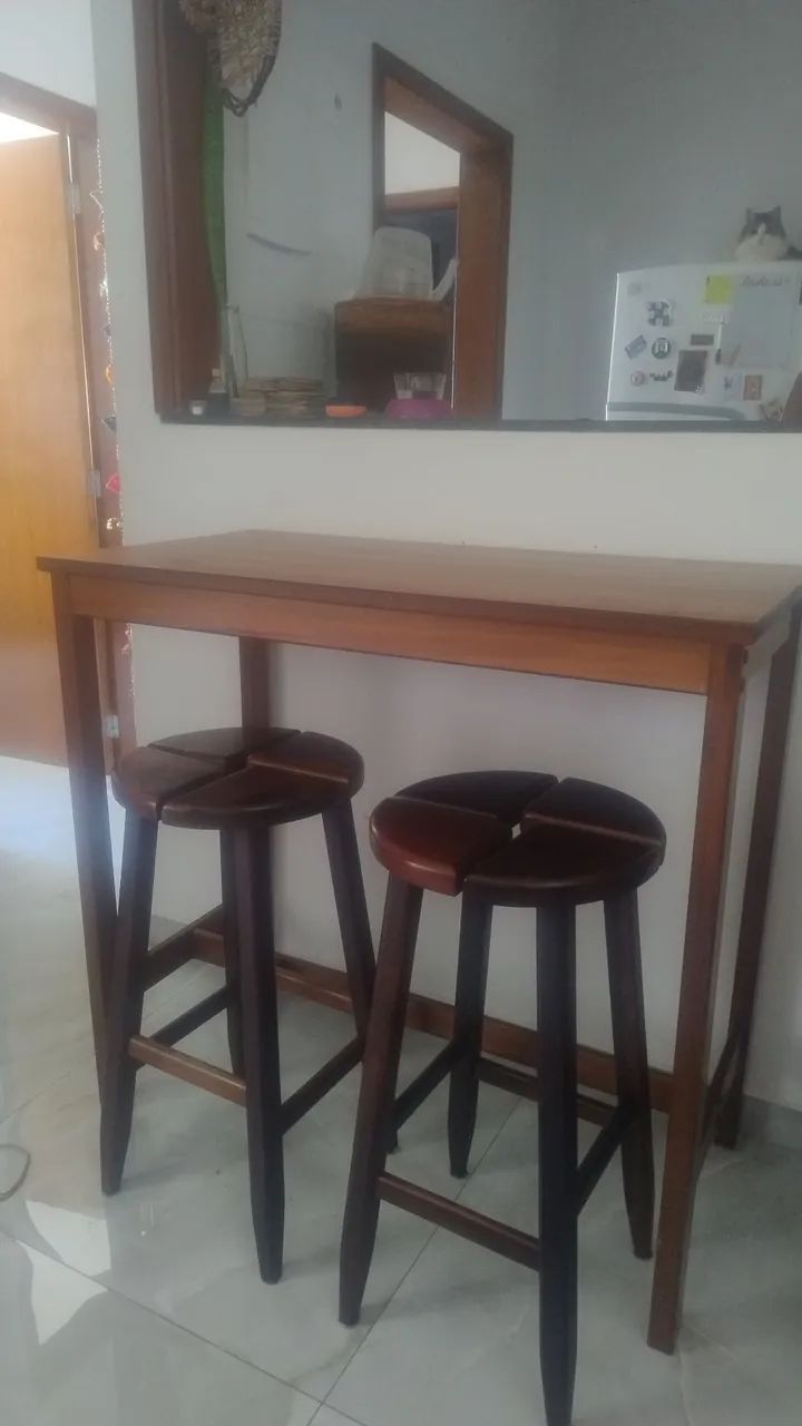 Bancada bistrô de madeira + 2 bancos de imbuia - Foto 3