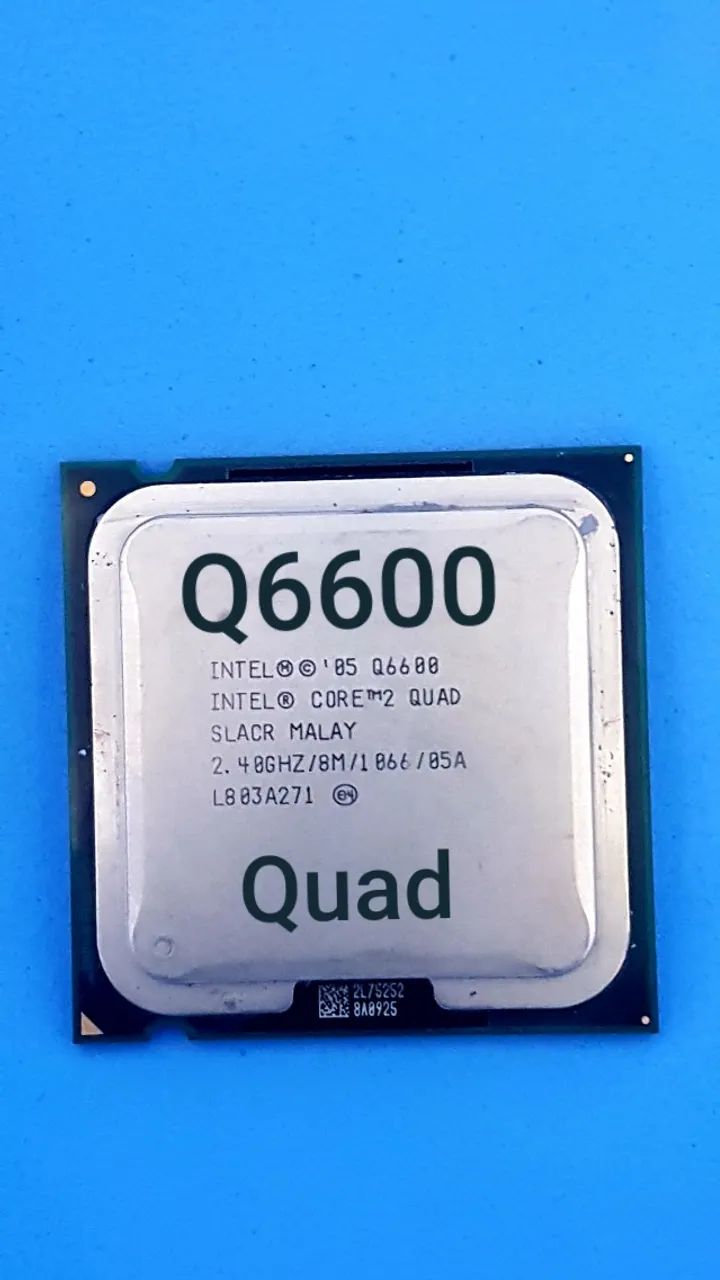 Processador Intel Core 2 Quad-Q 6600,  2.4 Ghz, 8 MB cache e 4 nucleos de processamento.