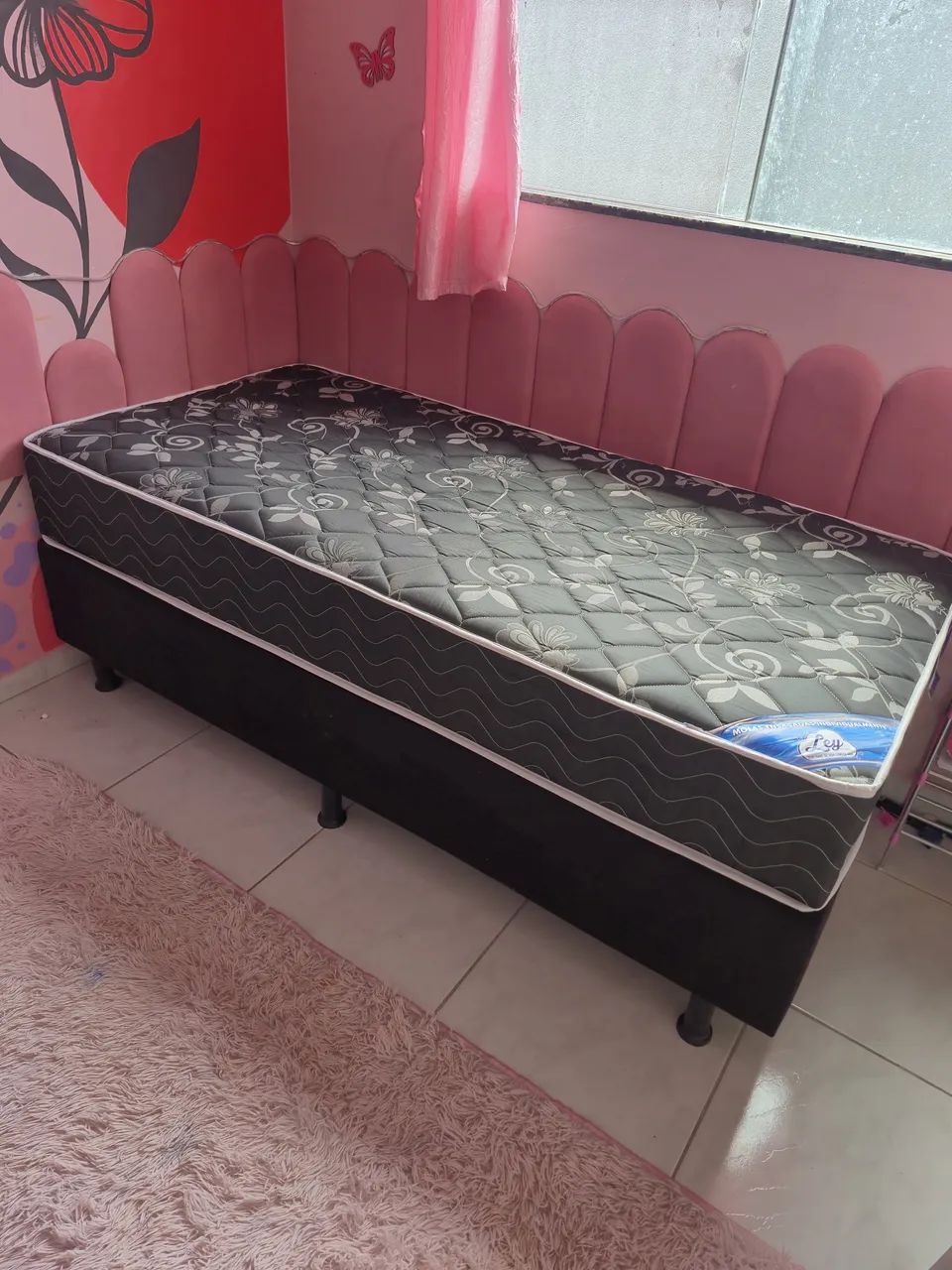     Cama Solteiro Box com Cabeceira Estofada Rosa - Foto 2