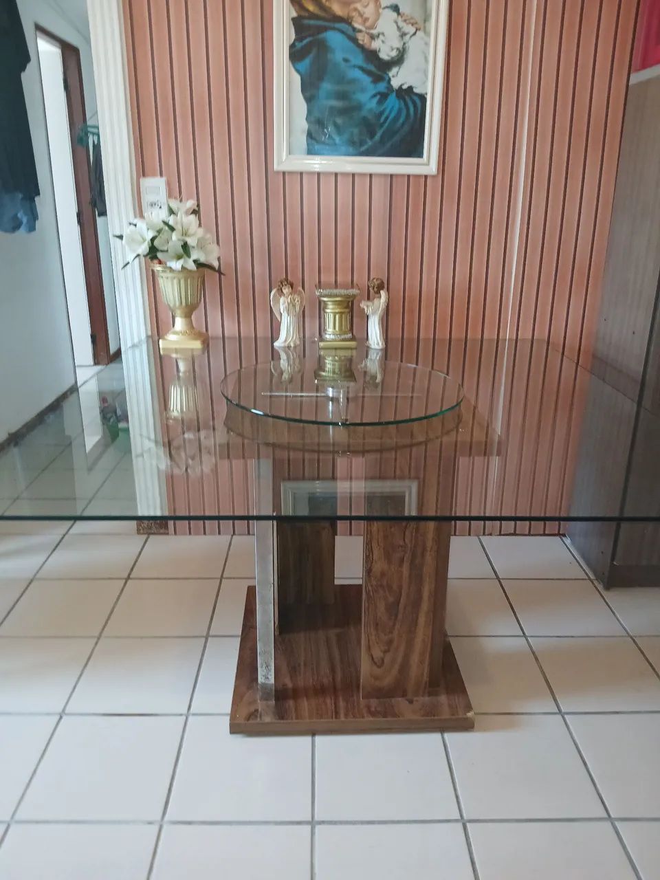 MESA ELEGANCE EM MADEIRA E TAMPO DE VIDRO - Foto 3