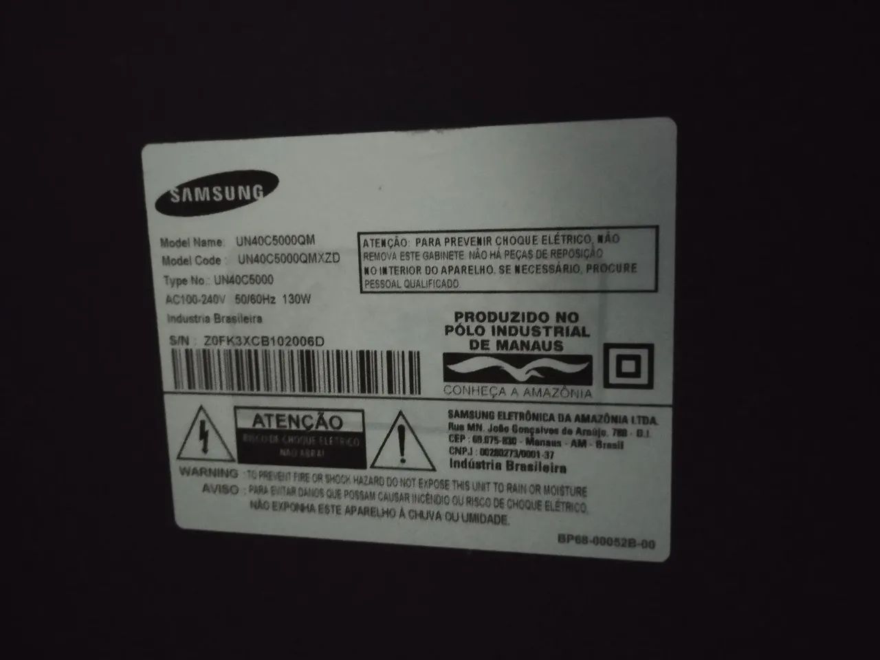 TV SAMSUNG UN40C5000QM - RETIRADA DE PEÇAS