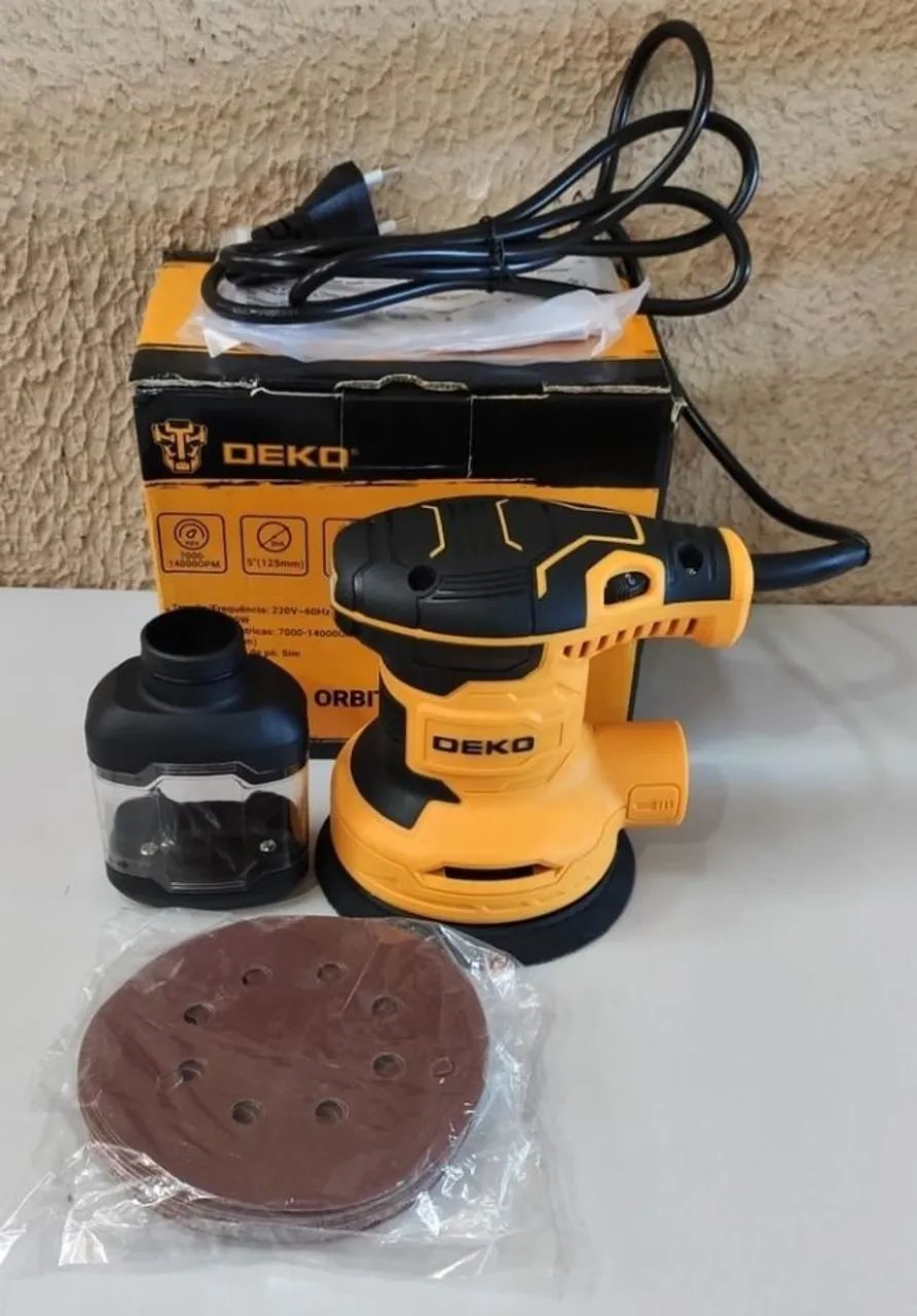 Lixadeira Roto Orbital 5 Polegadas 320W com Conjunto de 16 Lixas - DEKO Novo
