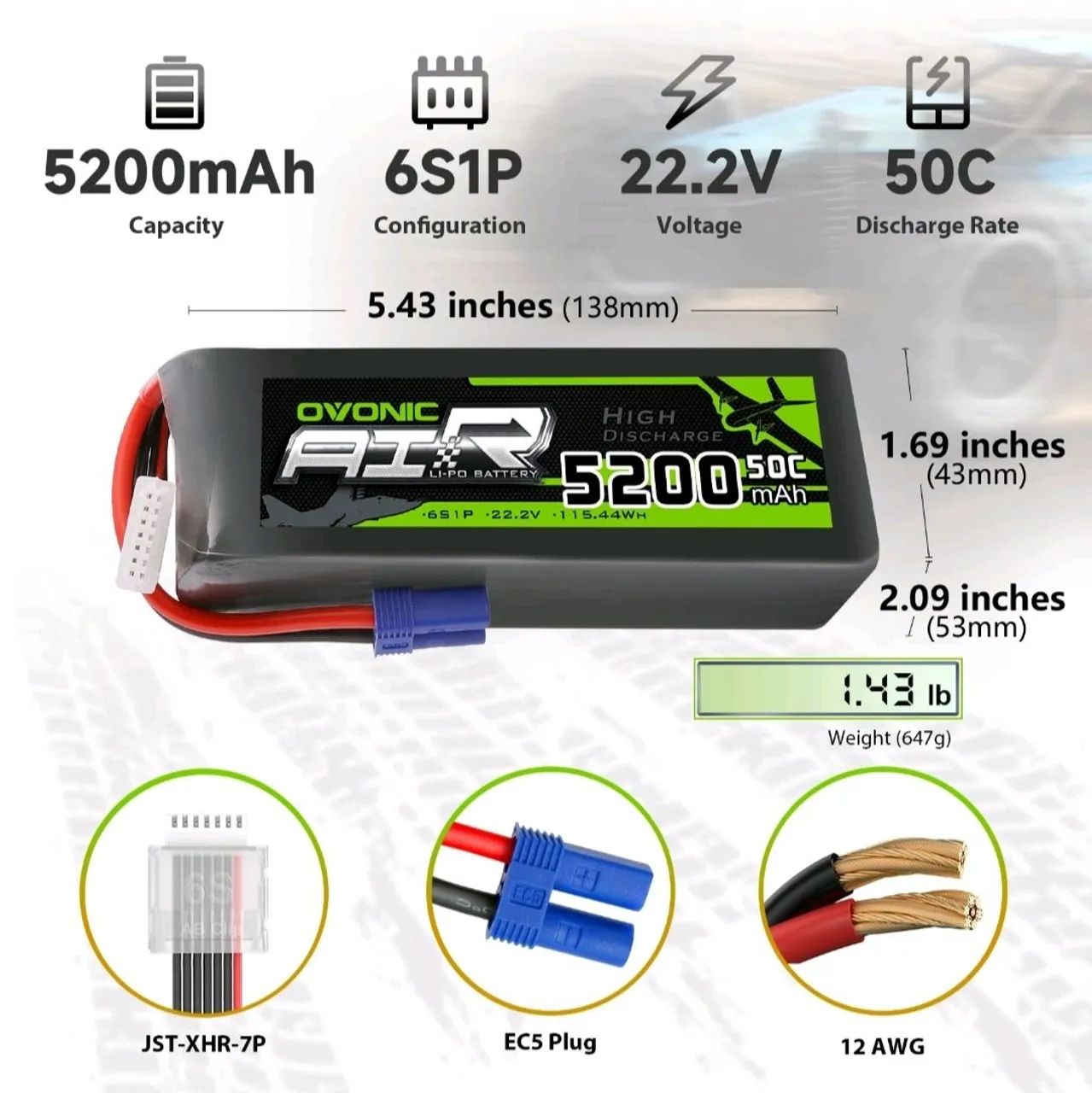 Bateria Lipo Ovonic 6s 5200mah 130c C/ Plug Ec-5 - Foto 2