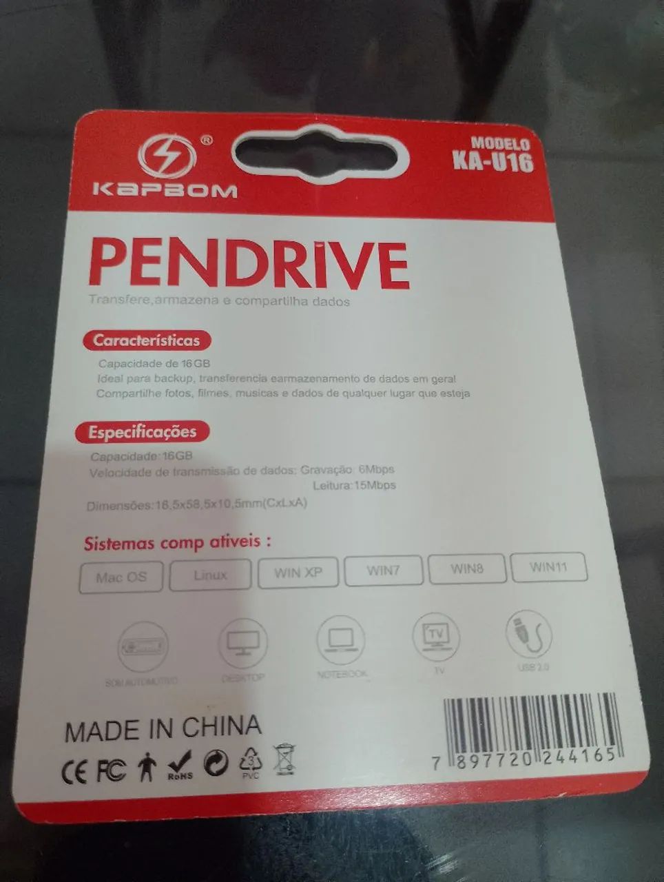 Pendrive 16GB Kapbom- Novo - Foto 2