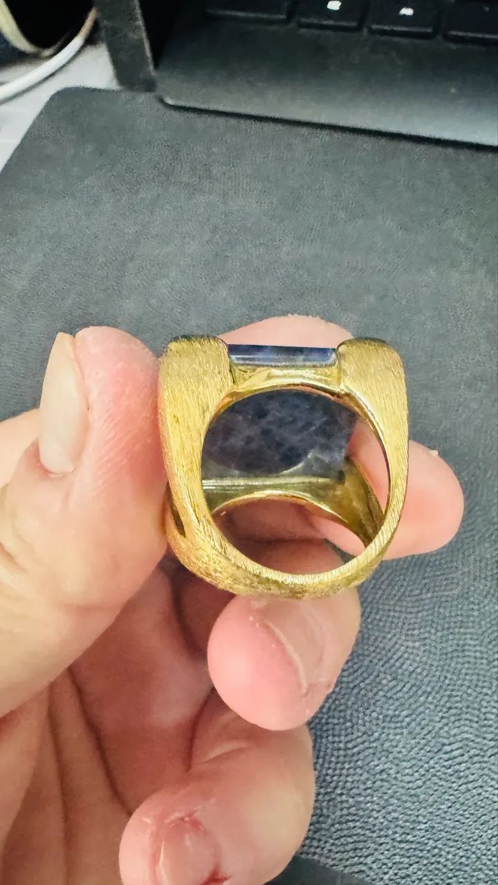 Anel dourado com pedra azul - Foto 4