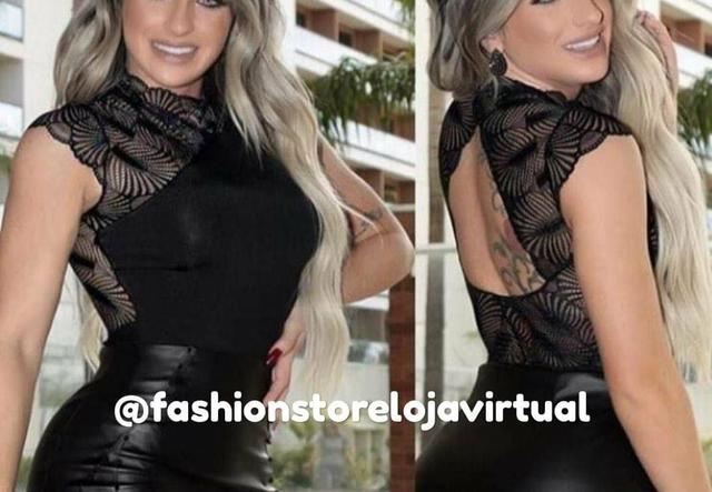 Body com renda e abertura atrás golinha preto e branco TAM único