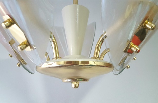 Luminária Pendente 5 Pétalas Em Vidro Anos 50/60 Restaurada  - Foto 4