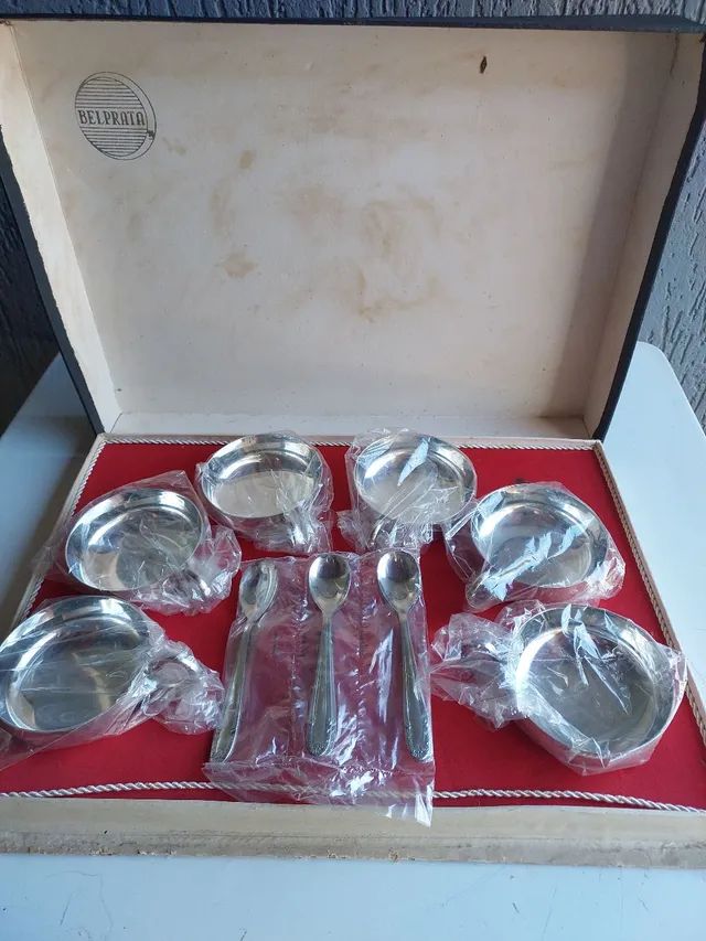 Antigo jogo sobremesa prata 99 Belprata no estojo  - Foto 3