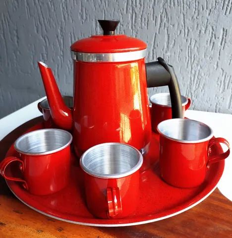 Jogo cha café vintage alumínio esmaltado 8 peças 