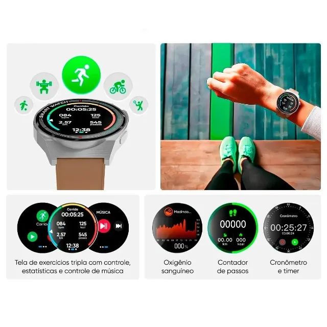 Smartwatch GT Classic, Tela Full Touch, 1,28", IP67, BT 5.0, 1 Ano de Garantia - WZetta - Foto 5