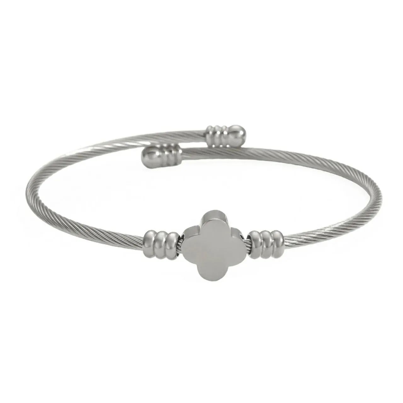 Pulseira Feminina Prateada Trevo Quatro Folhas Aço Cirúrgico  - Foto 2