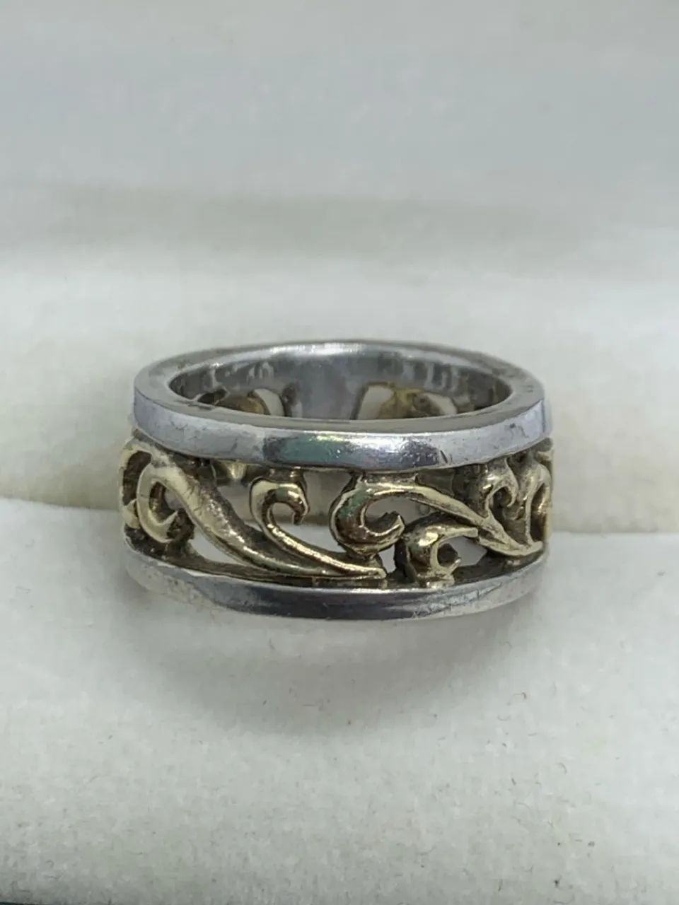 anel de prata com detalhes dourado tamanho 15 - Foto 4