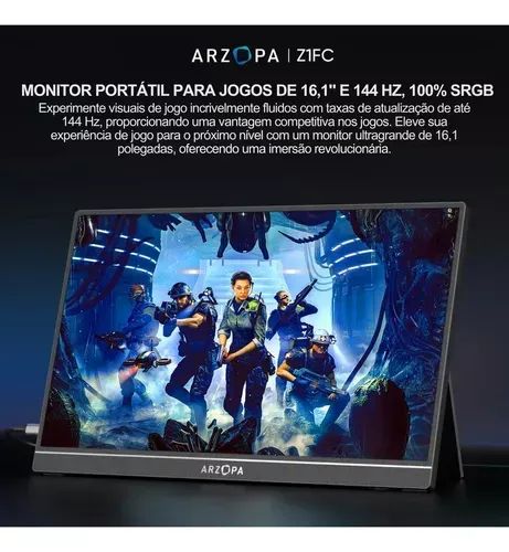 Monitor Portátil Arzopa Z1fc 16,1'' 144hz Ultrafino 1080p Fhd Ips Hdmi Usb-c Tela Extendid - Foto 5