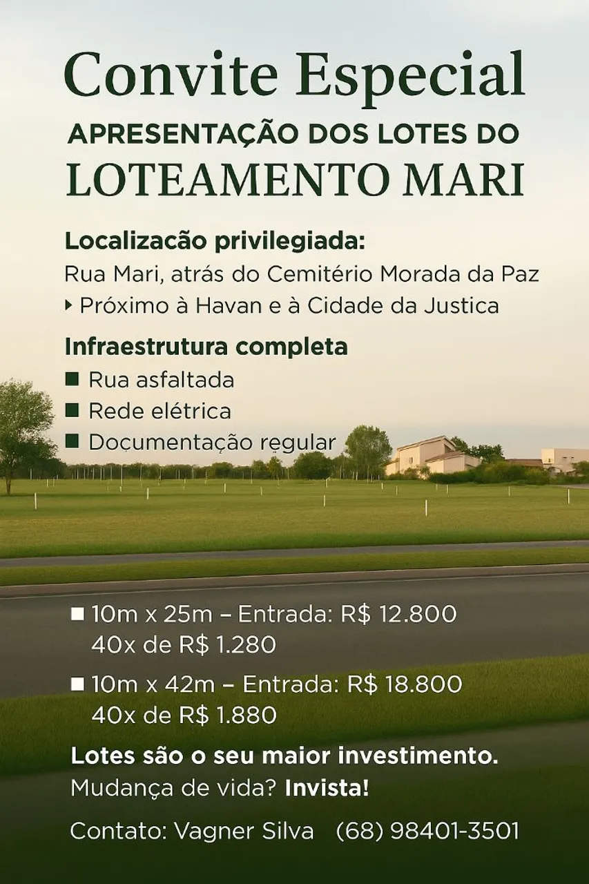 Lotes para você construir ou investir, local tranquilo e ótimo para morar.