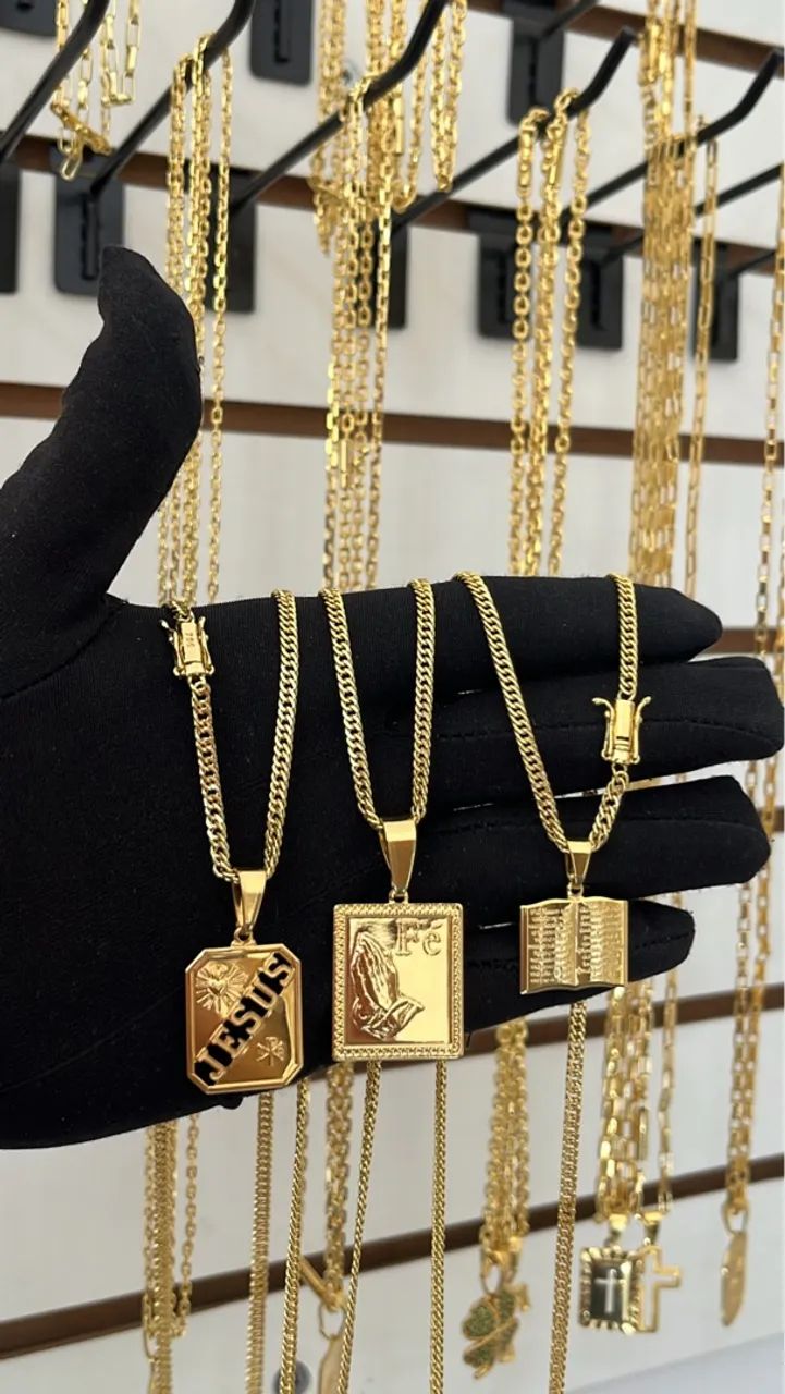 Correntes e pingentes banhados a ouro 18k - Diversos modelos - Foto 3