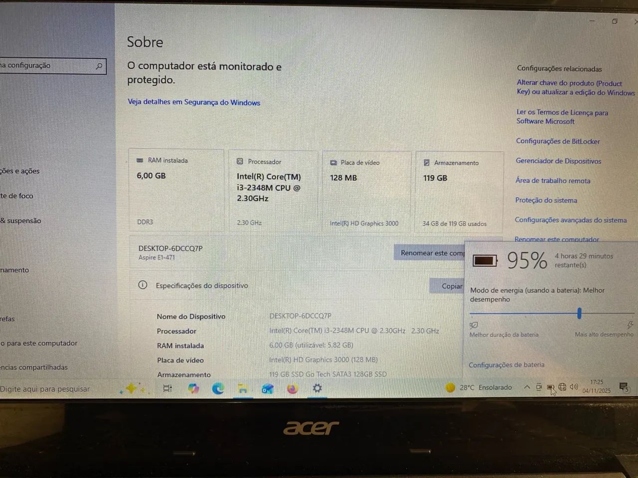 Notebook Acer aspire / i3 - ssd - bateria nova  - Foto 2