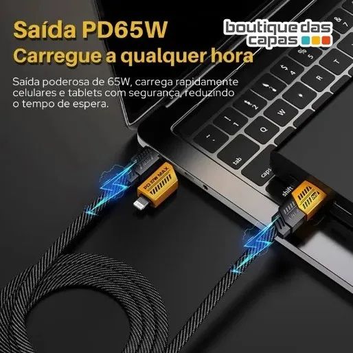 Cabo Usb Turbo 65w 4 Em 1 Tipo C X iPhone TIPOC X TIPO C 1,2m TURBO PEI-J80 - Foto 3