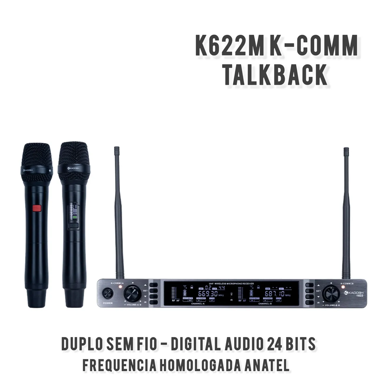 Microfone Duplo Kadosh Sem Fio K622M K-COMM Profissional Digital