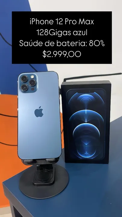 iPhone 12 Pro Max 128GB Preto Saúde de bateria 83% R$ 3.150,00