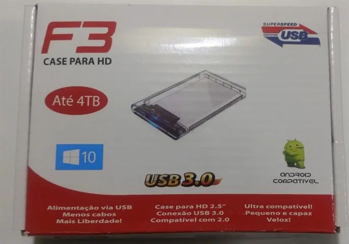 Case para HD/SSD 2,5" USB 3.0 Transparente Sata Externo - F3