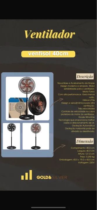 Ventilador Ventisol 40cm - Novo - Potente e Silencioso