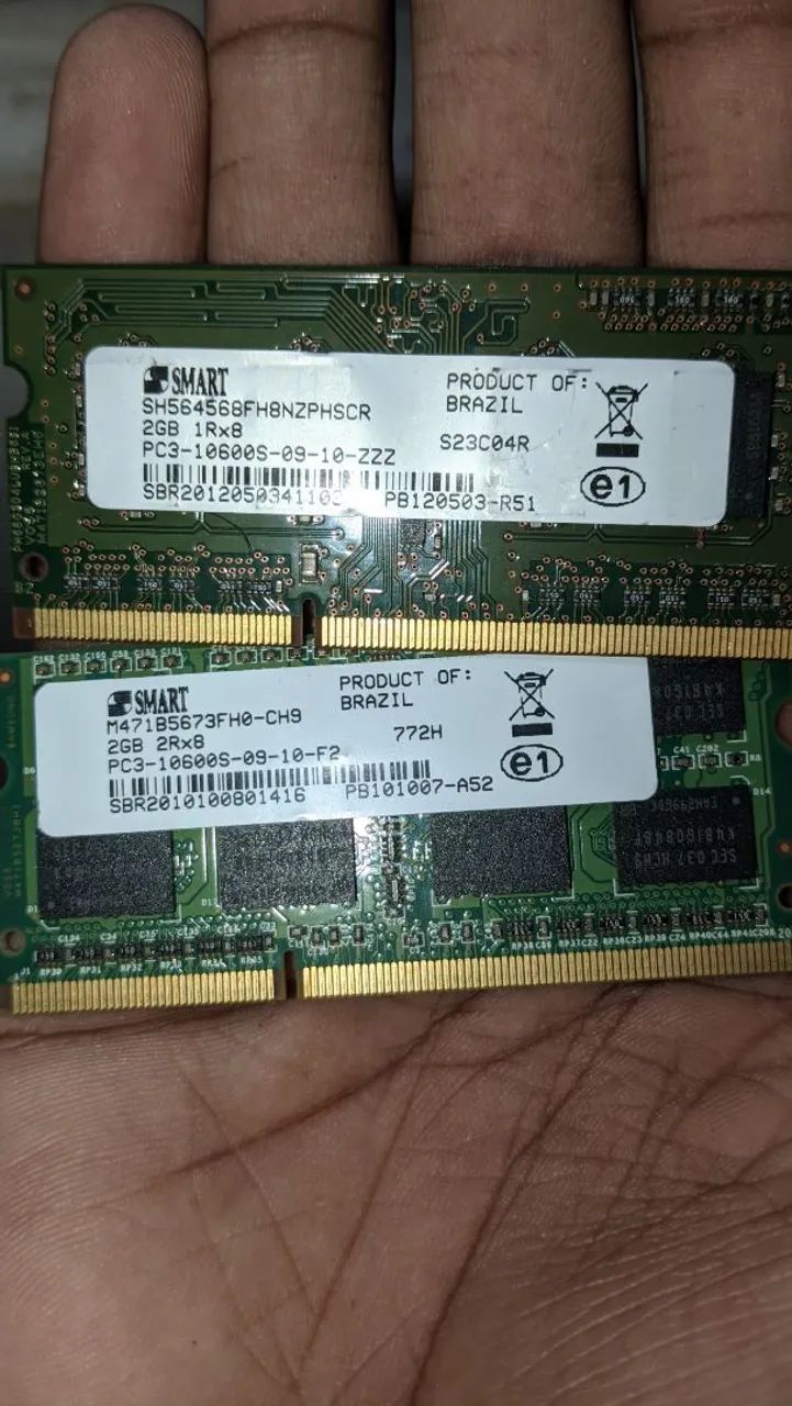 2 pentes de memória ram ddr3 2gb para notebook