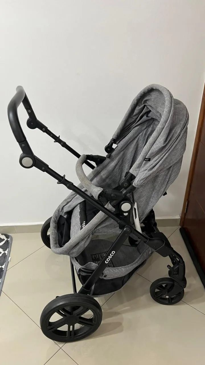 Carrinho Travel System Poppy Cinza Cosco + colchonete p carrinho/moisés Fibrasca (BRINDE) - Foto 3