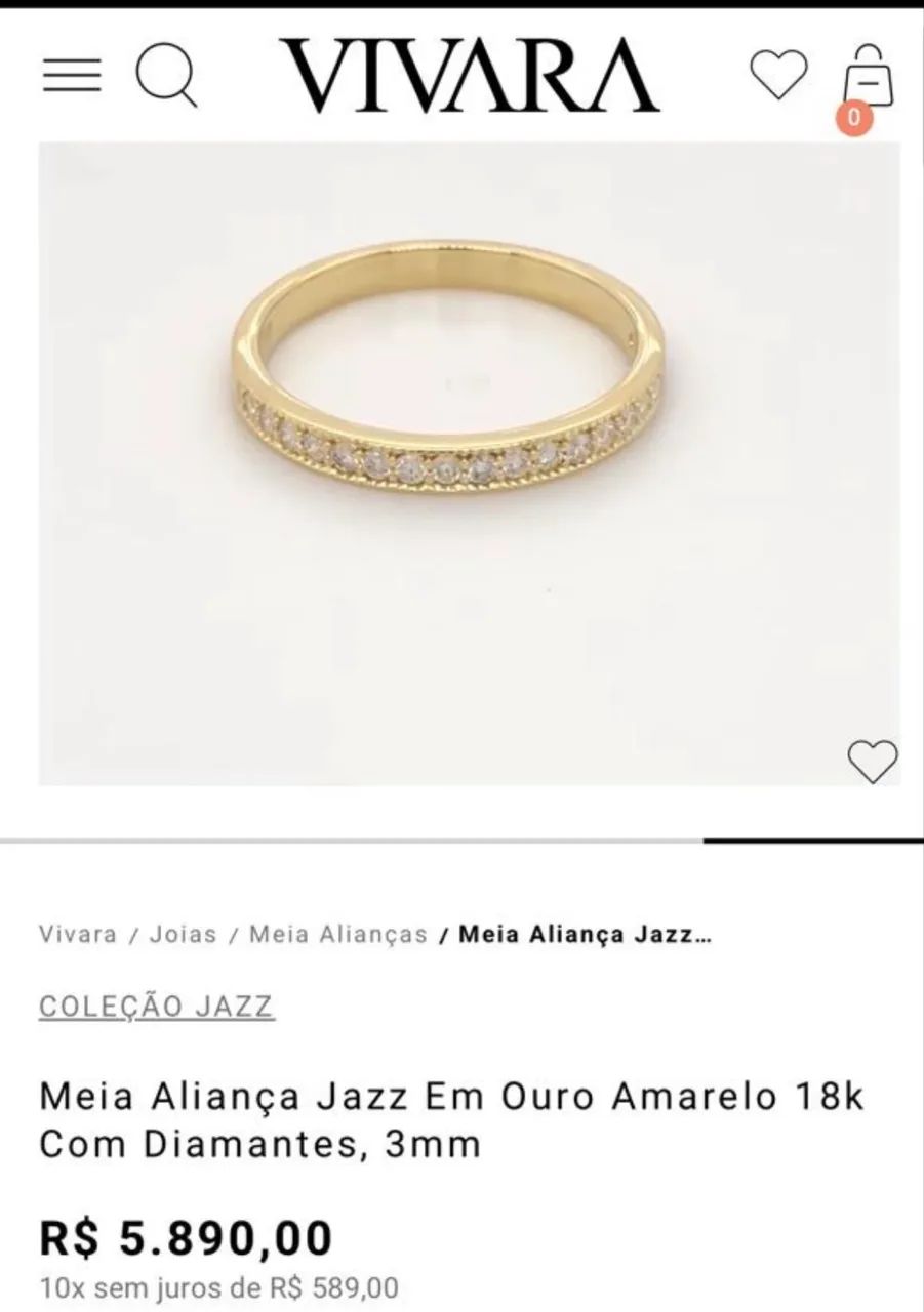 Meia Aliança de Ouro 18K com diamantes  - Foto 3