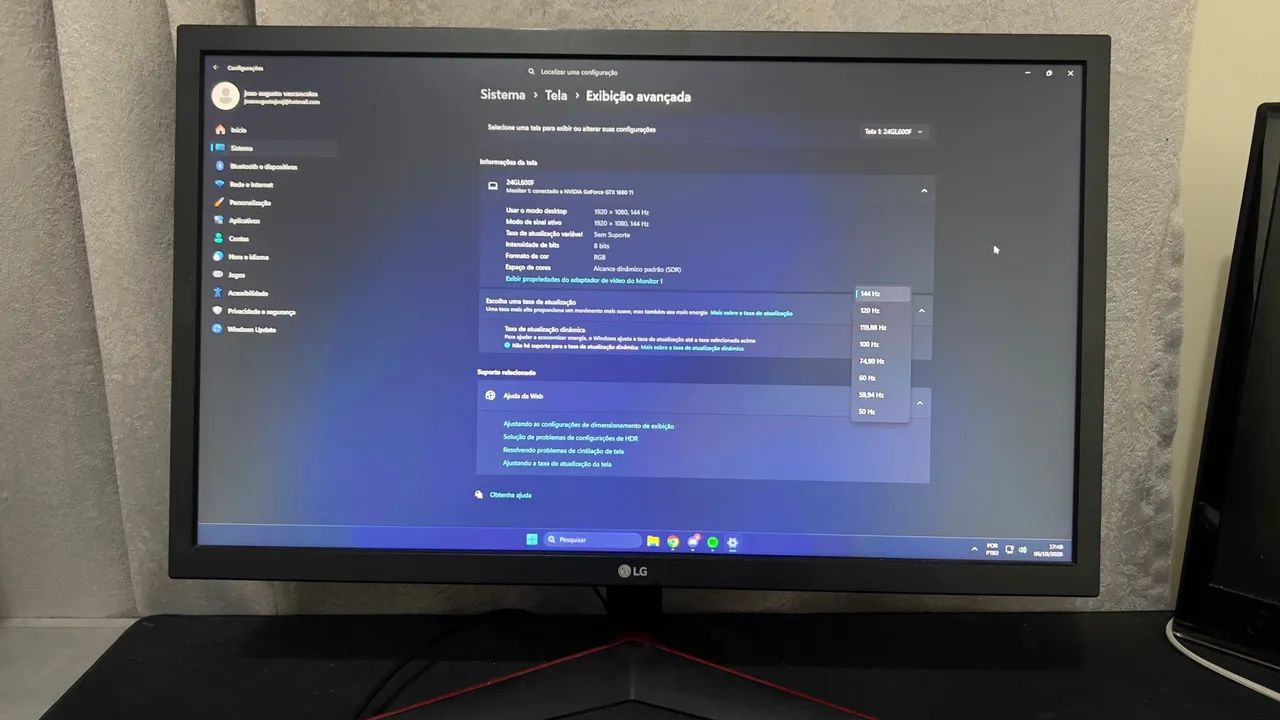 Monitor LG - 24 polegadas - 144hz