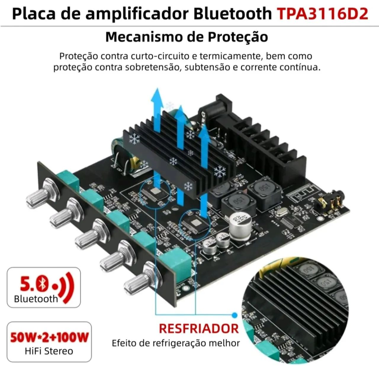 Placa de amplificador Bluetooth TPA3116D2