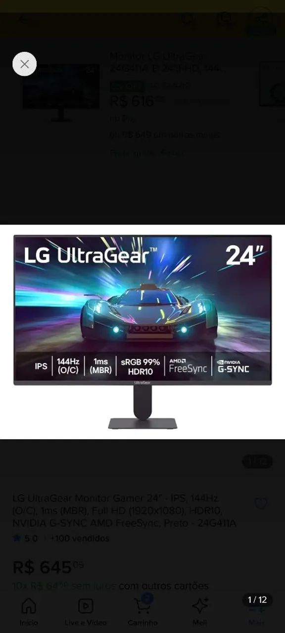 Monitor LG Ultragear 144Hz - 24 IPS (Lacrado)
