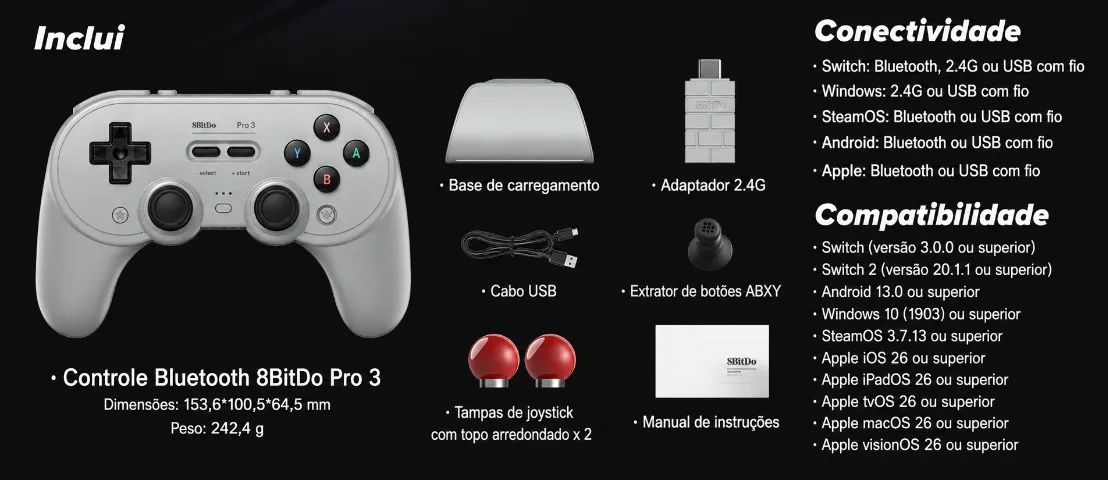 [LACRADO] 8BitDo Pro 3 - Switch/Switch 2, PC, android R$339  · Em estoque - Foto 2