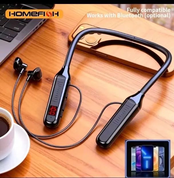 fone Bluetooth de pescoço com mostrador digital e cartão de memória - Foto 2