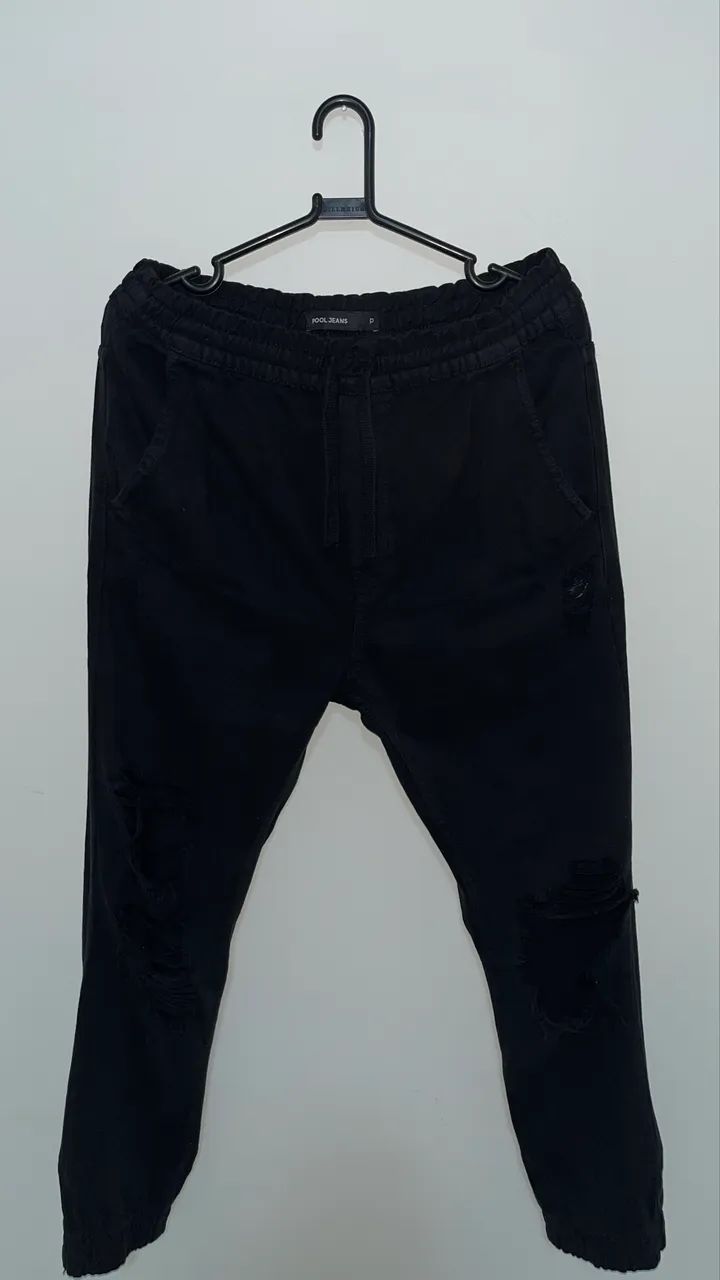 Calça Sarja Pool Jeans Riachuelo preta destroyed - Usada