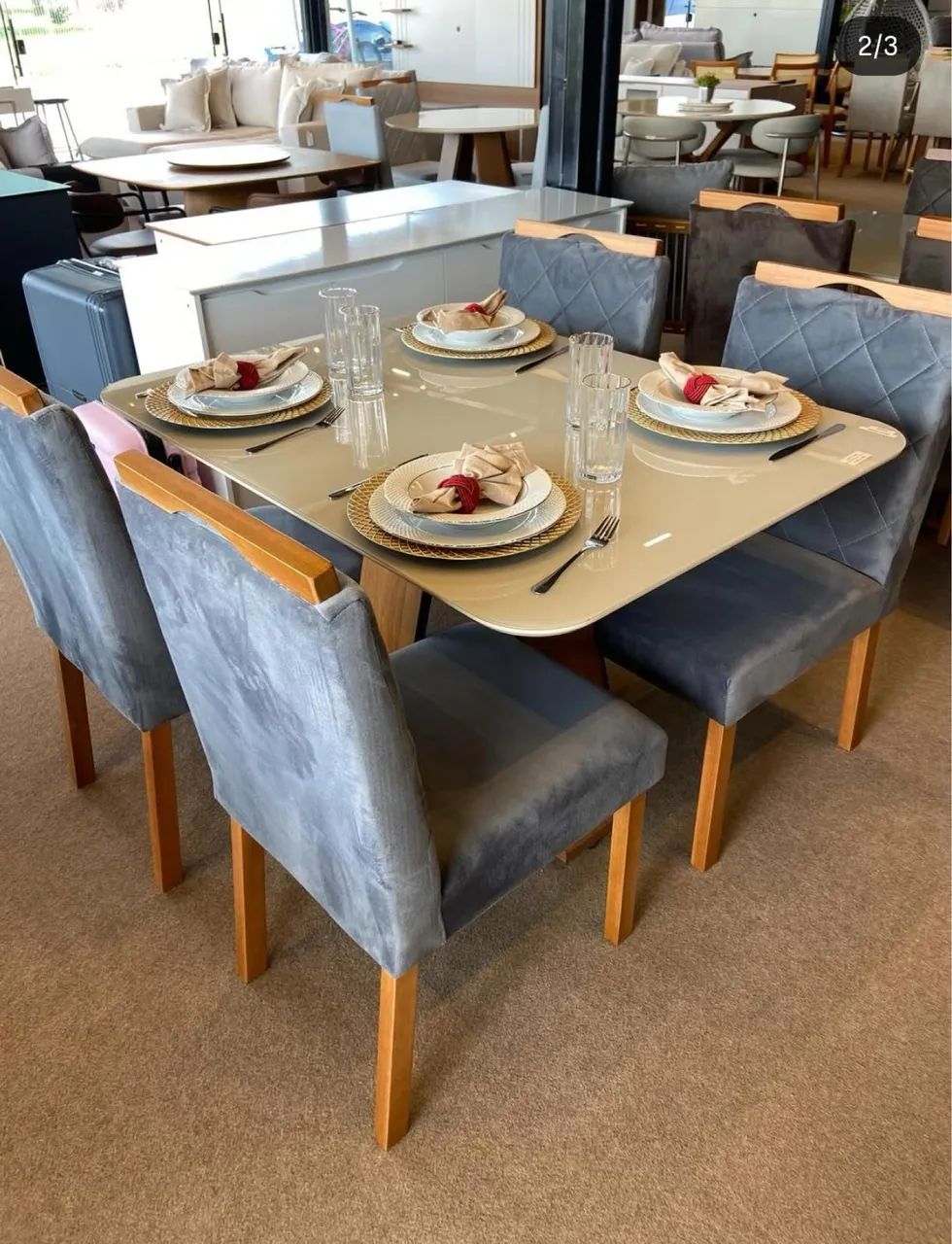 ? _*CONJUNTO DE MESA CELESTE 4 LUGARES VELUDO ou LINHO* ?  - Foto 3
