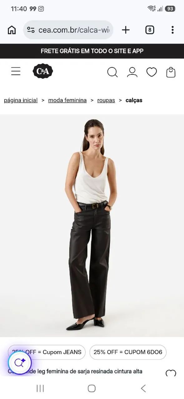 Calça wide leg resinada marrom 42