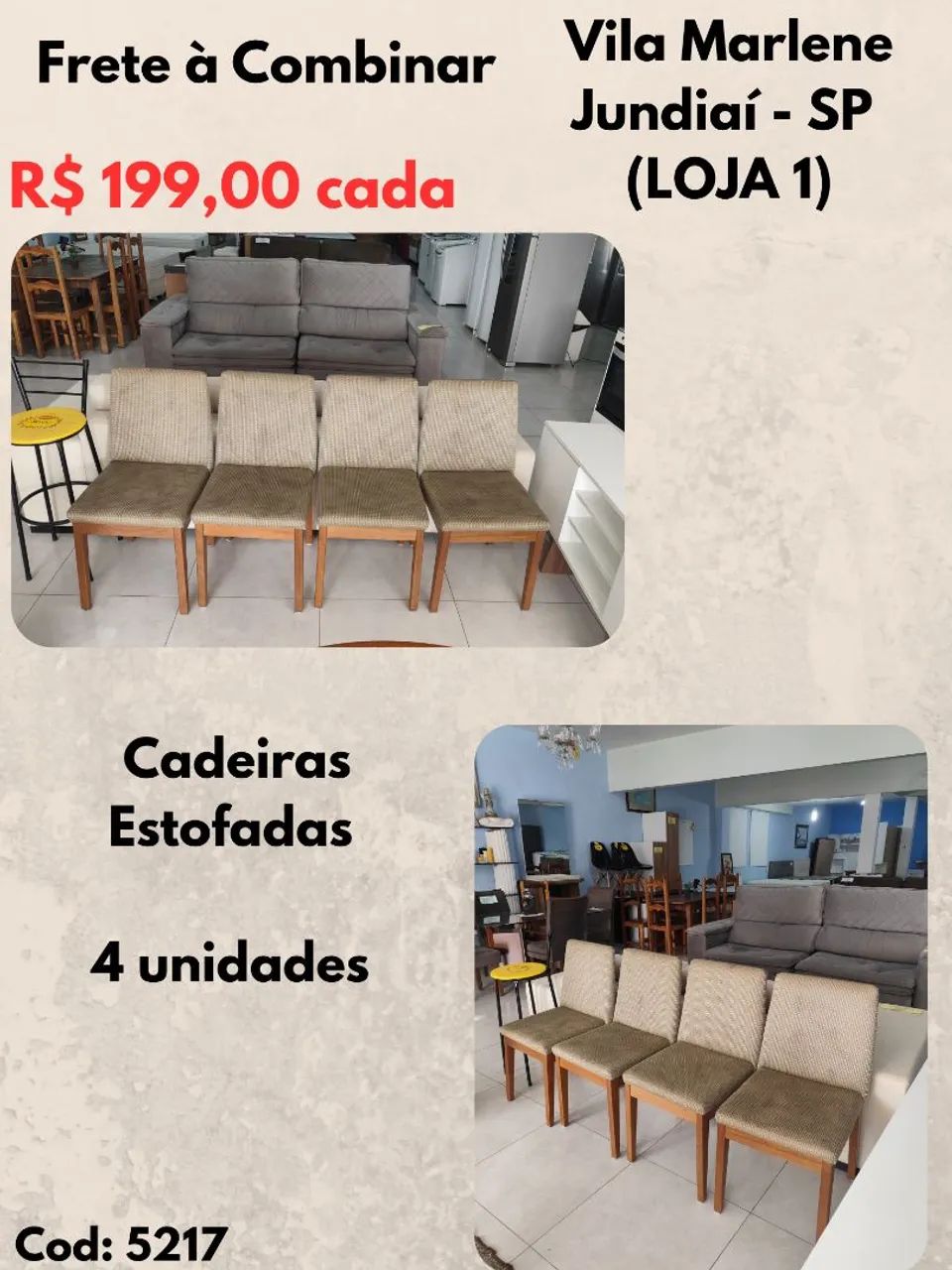 Cadeiras Estofadas R$ 199,00 cada