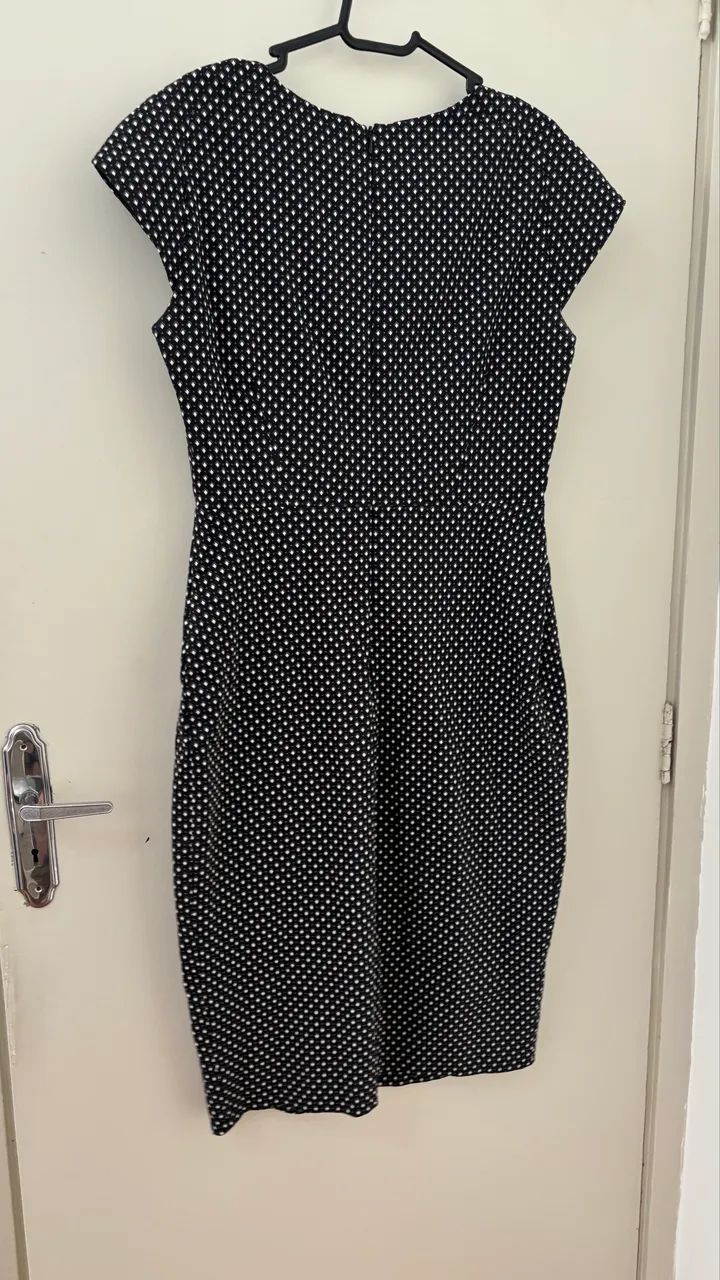 vestido midi zara basic preto e branco m/g.