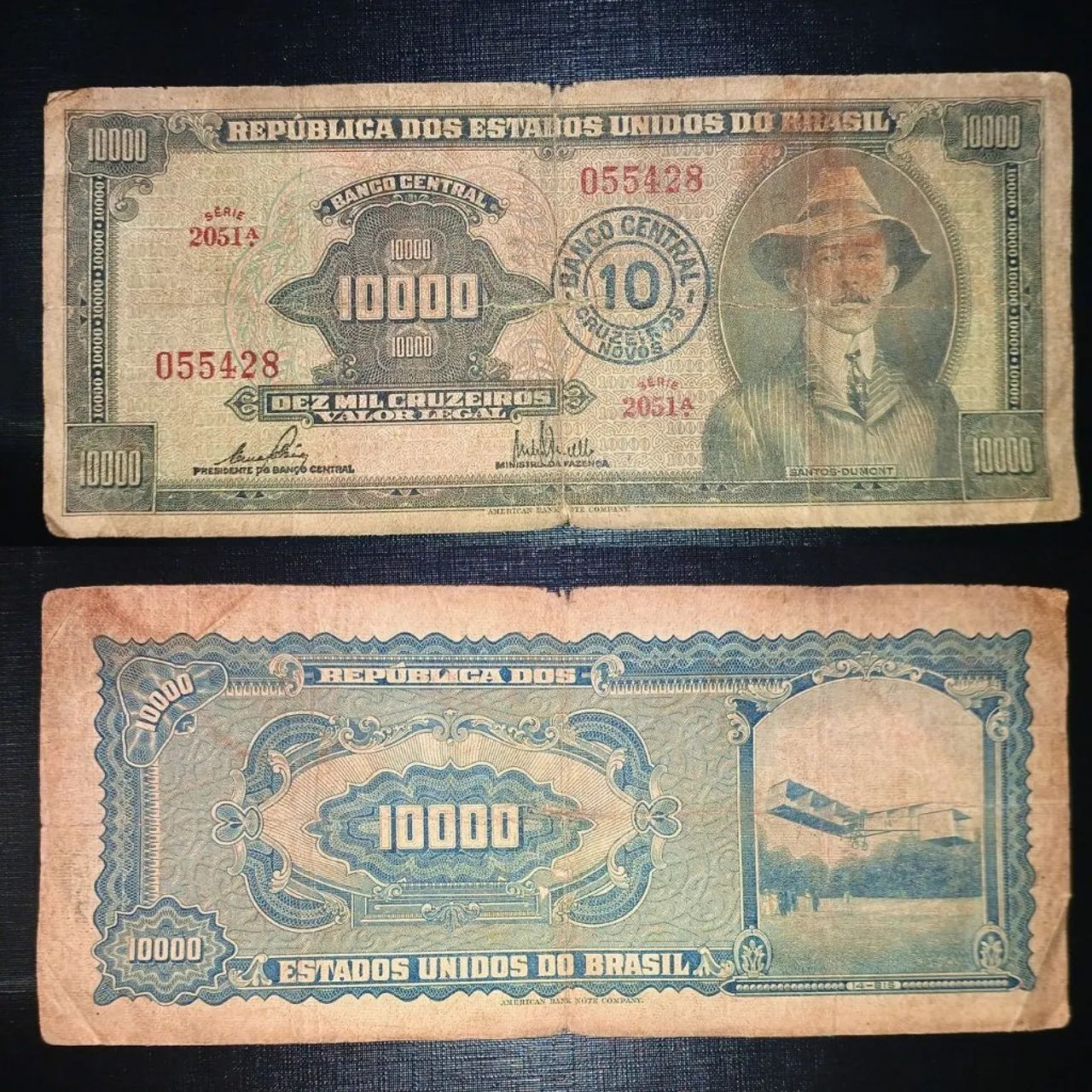 Cédula 10 Mil Cruzeiros / 10 Cruzeiros Novos - Santos Dumont