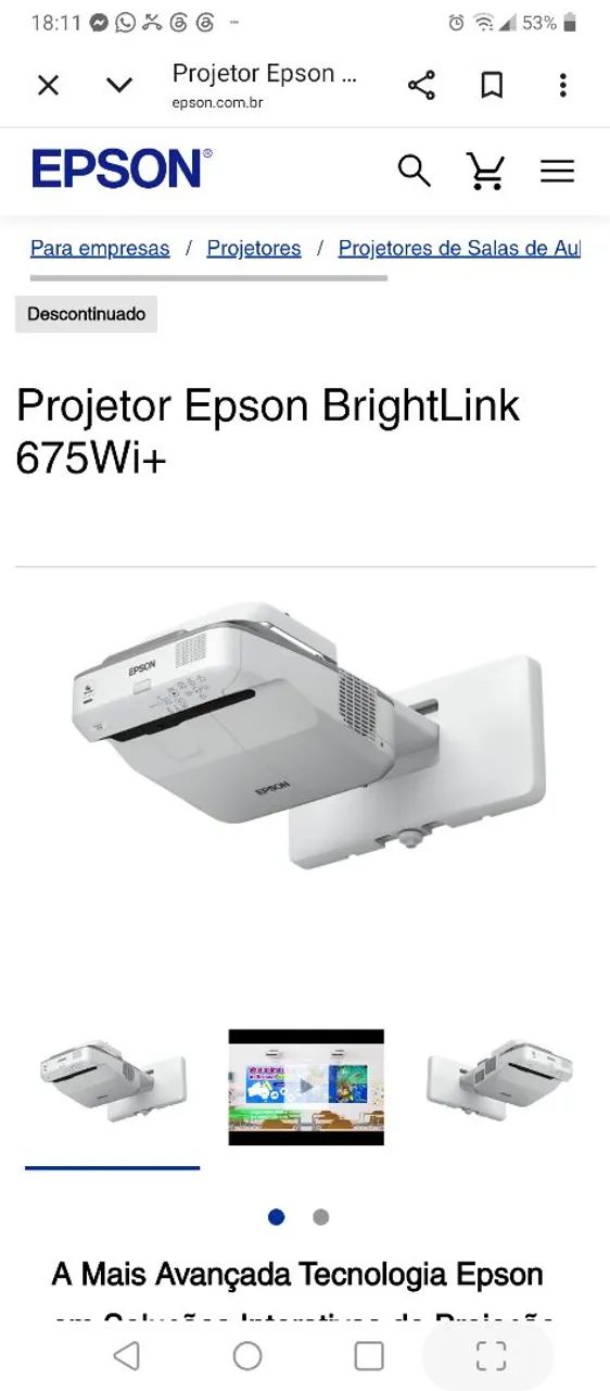 Projetor Epson Brightlink 675 Wi+