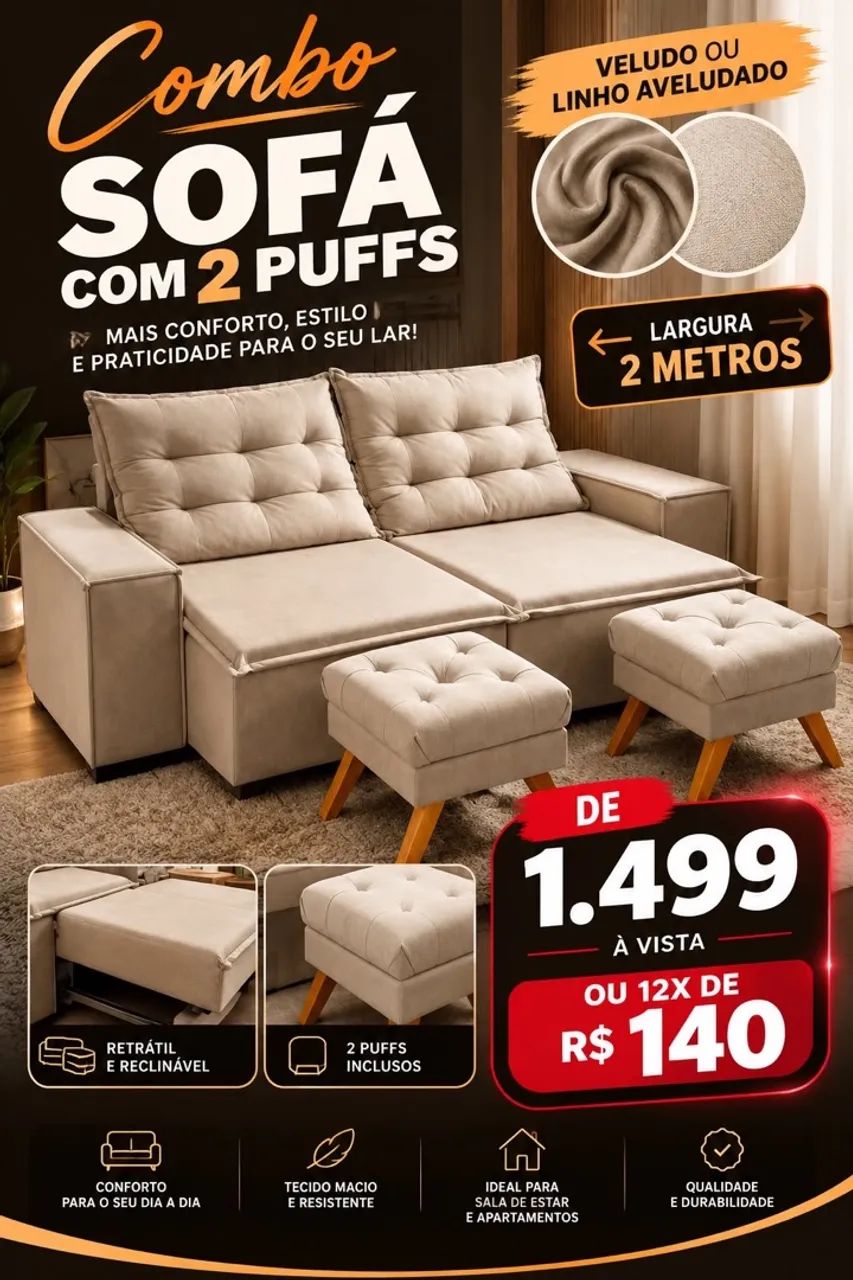 Kit de sofá com puffs 