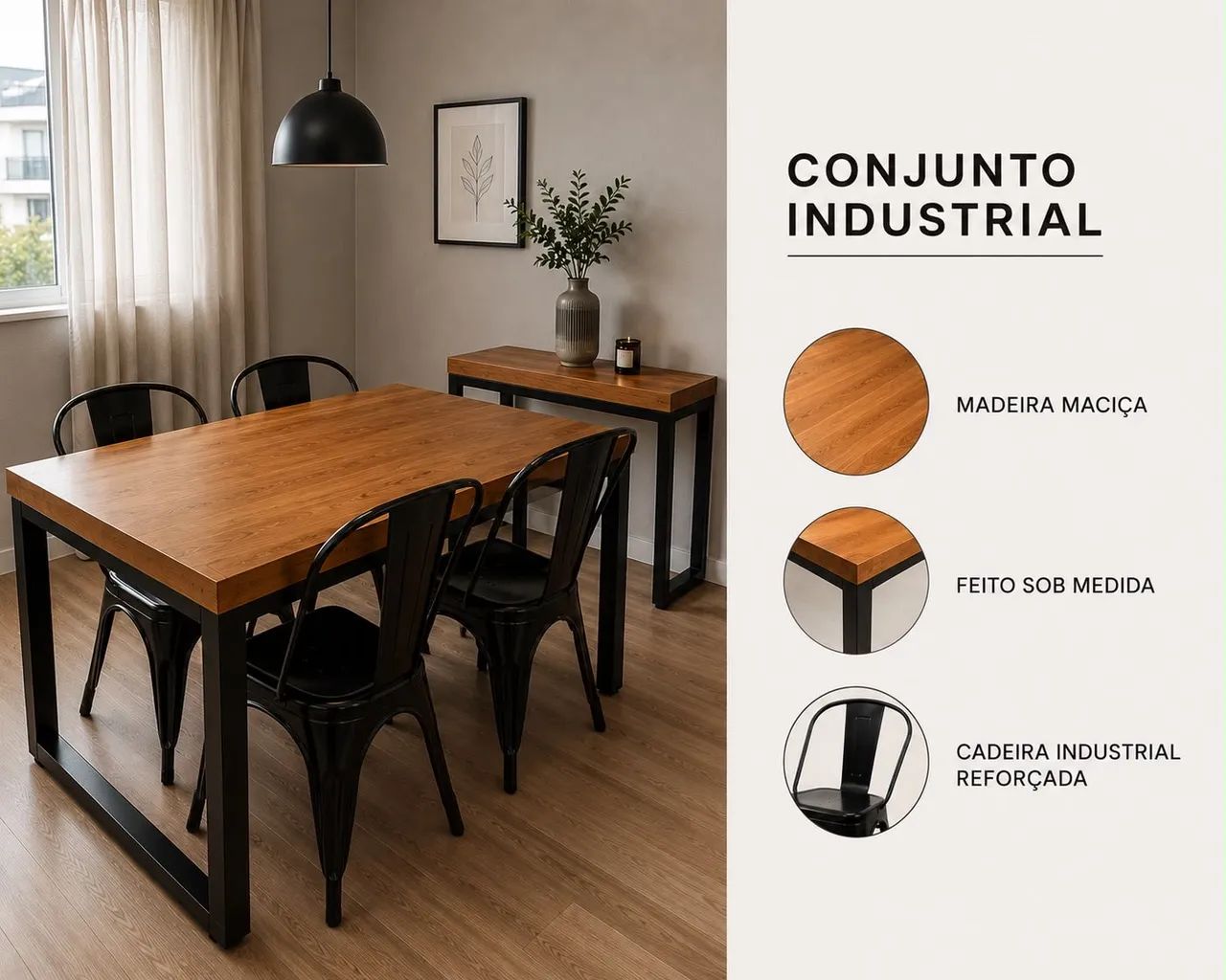 Mesa com cadeiras e aparador estilo industrial  - Foto 3