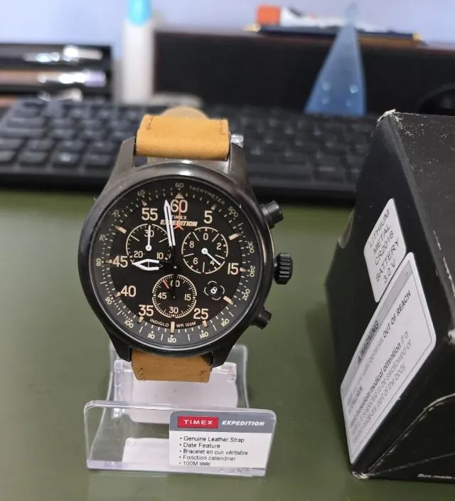 relógio timex expedition cronógrafo couro