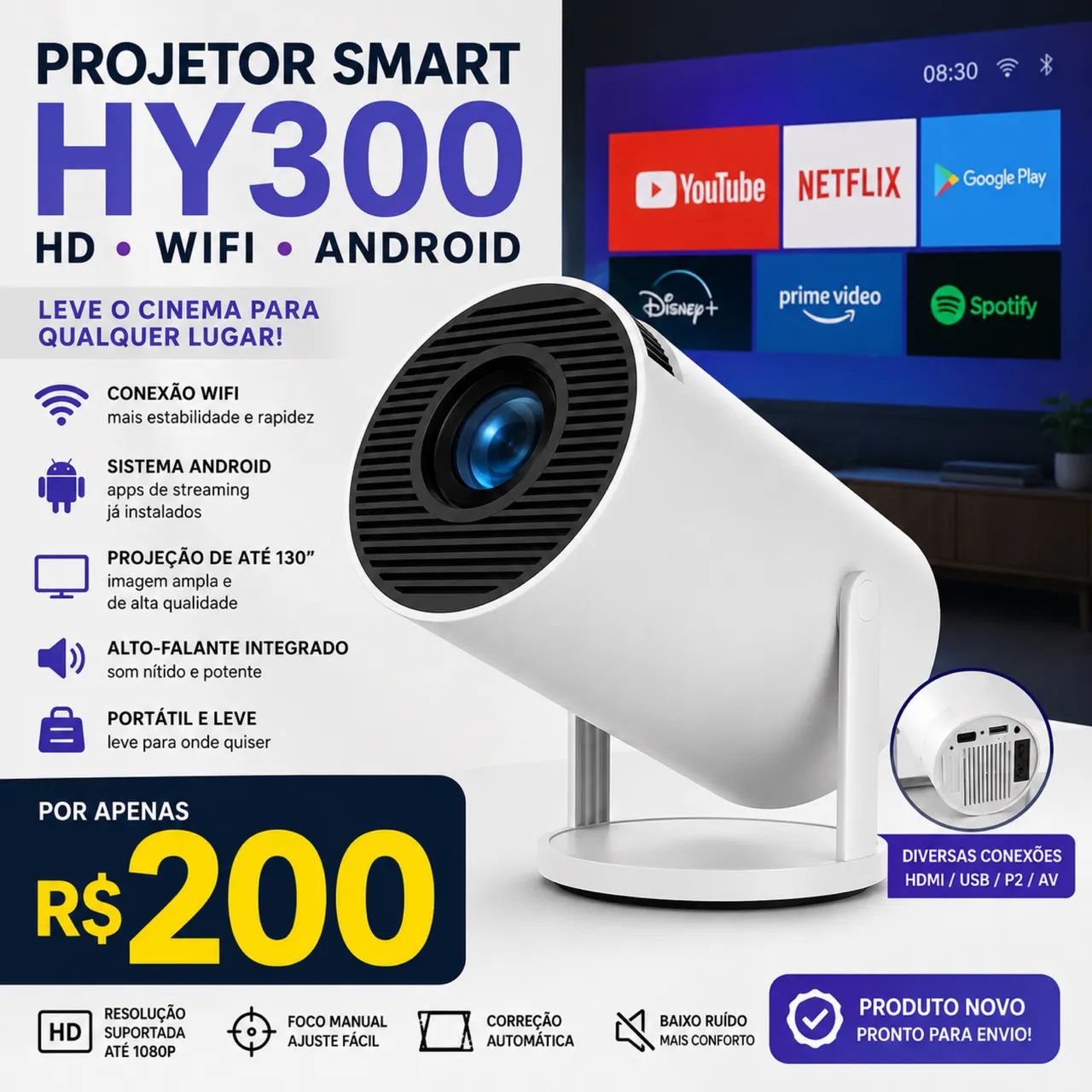 Projetor smart hy300 novo